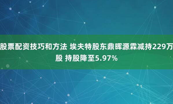 股票配资技巧和方法 埃夫特股东鼎晖源霖减持229万股 持股降至5.97%