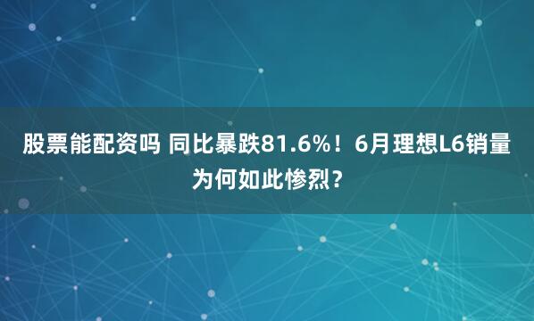 股票能配资吗 同比暴跌81.6%！6月理想L6销量为何如此惨烈？